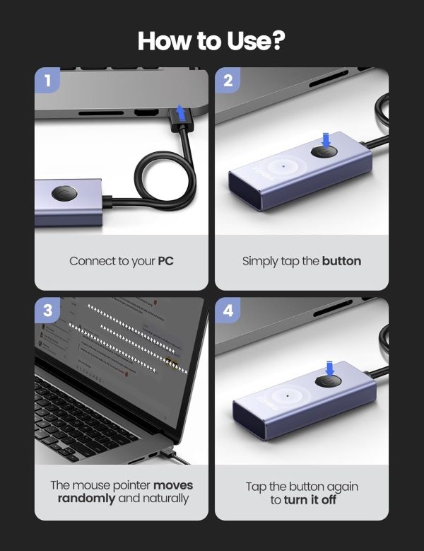 Vaydeer Metal USB Mouse Jiggler, S4 Mouse Mover with ON/Off Switch,Simulate Movement to Prevent The Computer from Entering Sleep Mode,Plug-and-Play,Driver-Free - Image 6