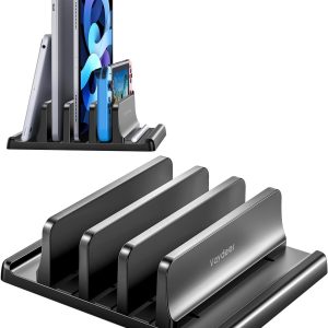 Vaydeer 3-Slot Vertical Laptop Stand Made of Premium ABS Plastics 5 in 1 Design Space-Saving Adjustable Desk Organizer for All MacBook/Chromebook/Surface