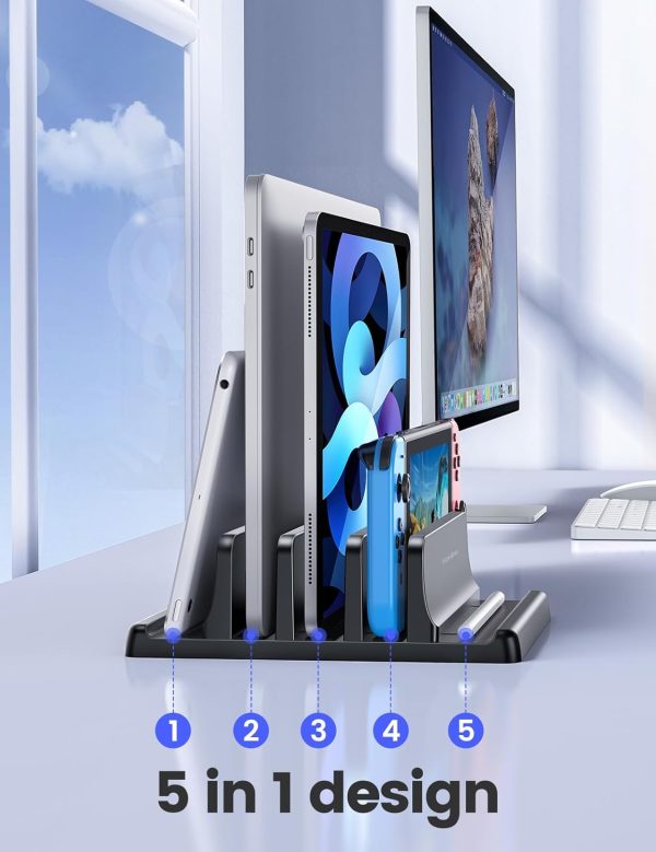 Vaydeer 3-Slot Vertical Laptop Stand Made of Premium ABS Plastics 5 in 1 Design Space-Saving Adjustable Desk Organizer for All MacBook/Chromebook/Surface - Image 2