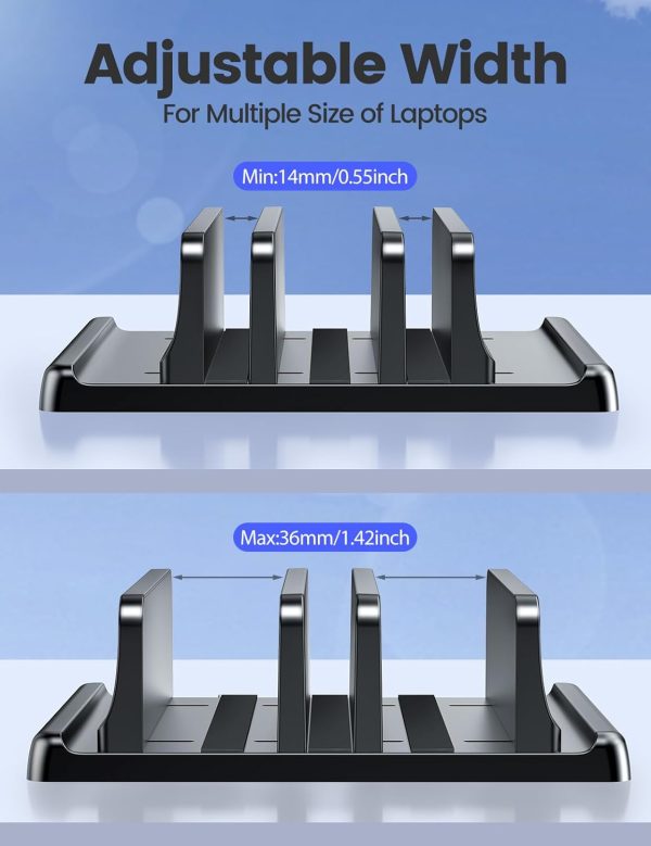 Vaydeer 3-Slot Vertical Laptop Stand Made of Premium ABS Plastics 5 in 1 Design Space-Saving Adjustable Desk Organizer for All MacBook/Chromebook/Surface - Image 7
