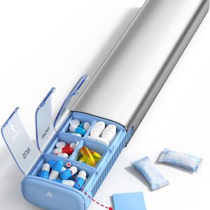 Vaydeer 7 Day Weekly Pill Organizer (Support 2 Times a Day), Metal Travel Pill Case, Large Capacity Daily Cute Pill Box for Supplements, Pills, Vitamins and Medication (Sliver)