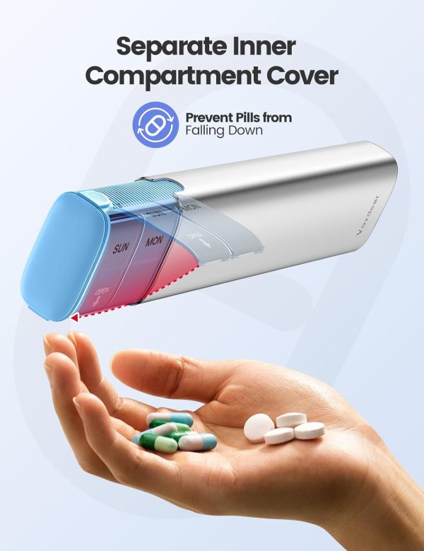 Vaydeer 7 Day Weekly Pill Organizer (Support 2 Times a Day), Metal Travel Pill Case, Large Capacity Daily Cute Pill Box for Supplements, Pills, Vitamins and Medication (Sliver) - Image 4