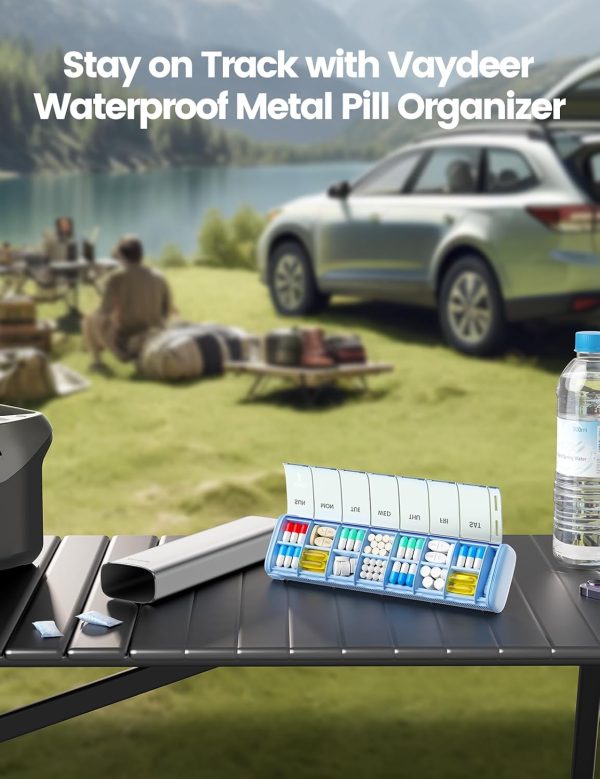 Vaydeer 7 Day Weekly Pill Organizer (Support 2 Times a Day), Metal Travel Pill Case, Large Capacity Daily Cute Pill Box for Supplements, Pills, Vitamins and Medication (Sliver) - Image 5