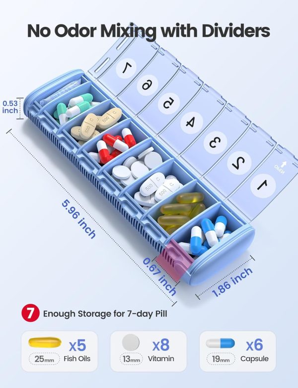 Vaydeer 7 Day Weekly Pill Organizer (Support 2 Times a Day), Metal Travel Pill Case, Large Capacity Daily Cute Pill Box for Supplements, Pills, Vitamins and Medication (Sliver) - Image 9