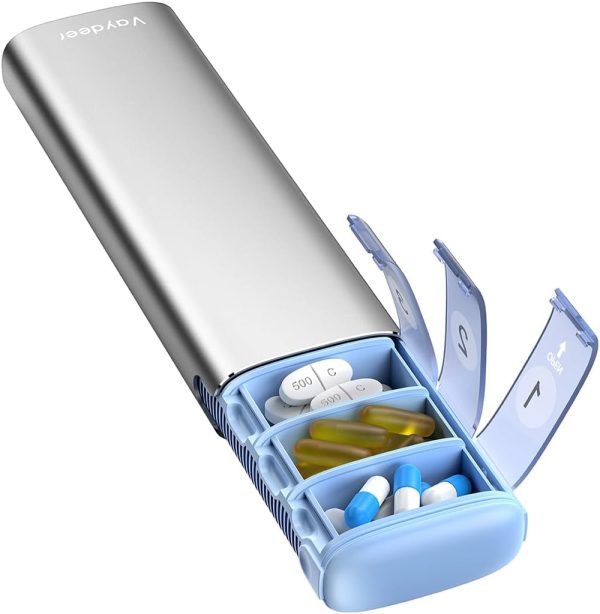 Vaydeer 7 Day Weekly Pill Organizer (Support 2 Times a Day), Metal Travel Pill Case, Large Capacity Daily Cute Pill Box for Supplements, Pills, Vitamins and Medication (Sliver) - Image 16