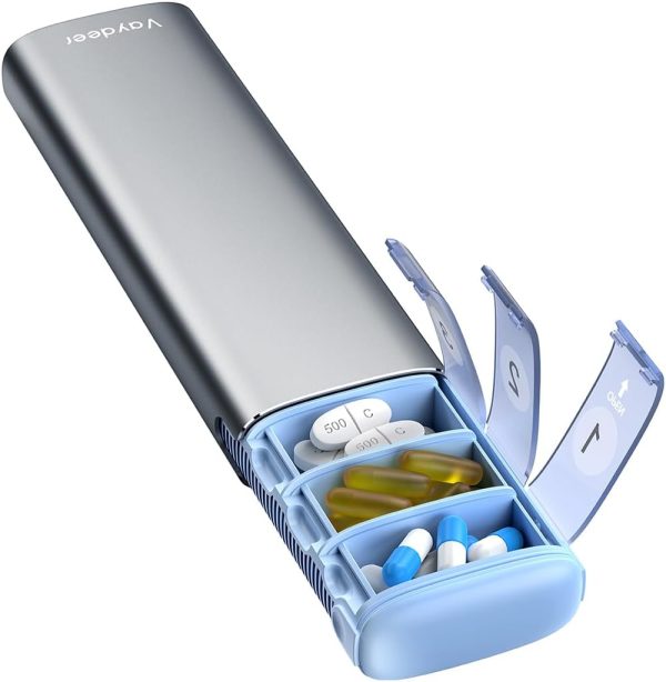 Vaydeer 7 Day Weekly Pill Organizer (Support 2 Times a Day), Metal Travel Pill Case, Large Capacity Daily Cute Pill Box for Supplements, Pills, Vitamins and Medication (Sliver) - Image 21