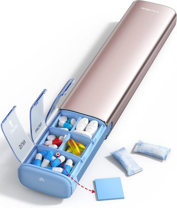 Vaydeer 7 Day Weekly Pill Organizer (Support 2 Times a Day), Metal Travel Pill Case, Large Capacity Daily Cute Pill Box for Supplements, Pills, Vitamins and Medication (Sliver) - Image 22