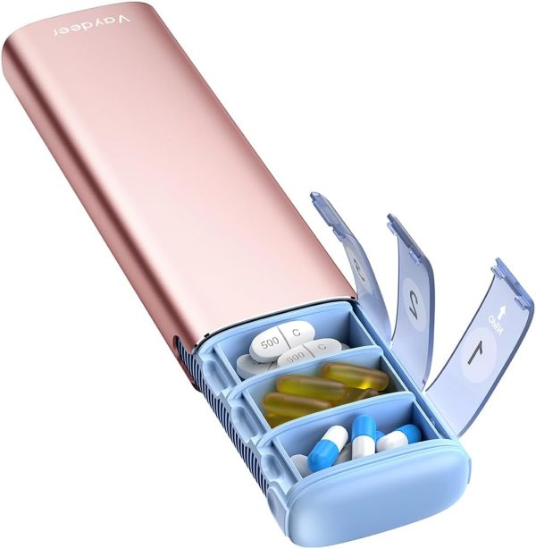 Vaydeer 7 Day Weekly Pill Organizer (Support 2 Times a Day), Metal Travel Pill Case, Large Capacity Daily Cute Pill Box for Supplements, Pills, Vitamins and Medication (Sliver) - Image 23