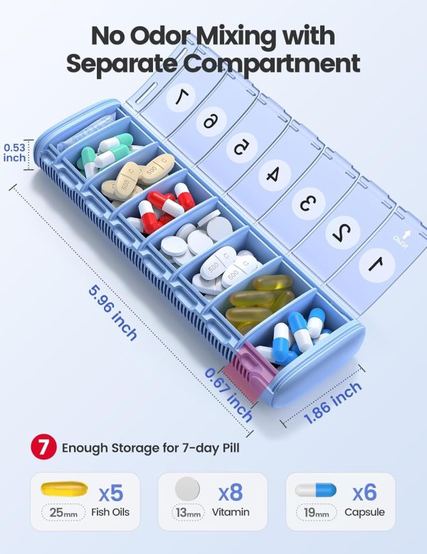Vaydeer 7 Day Weekly Pill Organizer (Support 2 Times a Day), Metal Travel Pill Case, Large Capacity Daily Cute Pill Box for Supplements, Pills, Vitamins and Medication (Sliver) - Image 24