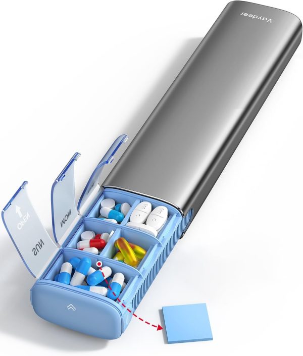 Vaydeer 7 Day Weekly Pill Organizer (Support 2 Times a Day), Metal Travel Pill Case, Large Capacity Daily Cute Pill Box for Supplements, Pills, Vitamins and Medication (Sliver) - Image 27