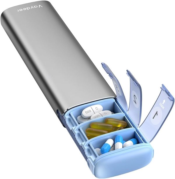Vaydeer 7 Day Weekly Pill Organizer (Support 2 Times a Day), Metal Travel Pill Case, Large Capacity Daily Cute Pill Box for Supplements, Pills, Vitamins and Medication (Sliver) - Image 31