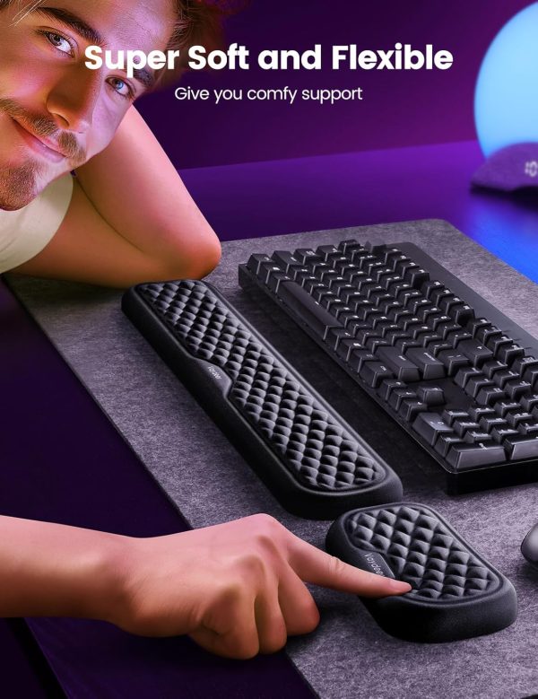 Vaydeer Wrist Rest for Keyboard and Mouse, Computer Ergonomic Wrist Support Pad, Soft Memory Foam Arm Cushion for Desk, Palm Hand Office Laptop Typing - Image 2