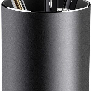 Vaydeer Metal Pen Holder Aluminum Pencil Holder for desk, Round Desktop Organizer and Black Pencil Cup for Office, School, Home and Stationary Supplies (3.15 x 3.15 x 3.94 Inches)