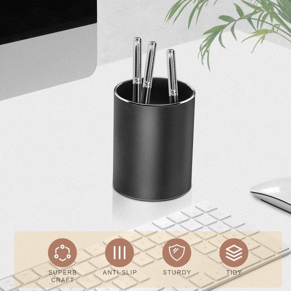 Vaydeer Metal Pen Holder Aluminum Pencil Holder for desk, Round Desktop Organizer and Black Pencil Cup for Office, School, Home and Stationary Supplies (3.15 x 3.15 x 3.94 Inches) - Image 3