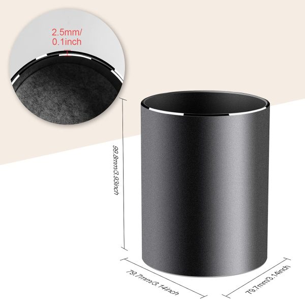 Vaydeer Metal Pen Holder Aluminum Pencil Holder for desk, Round Desktop Organizer and Black Pencil Cup for Office, School, Home and Stationary Supplies (3.15 x 3.15 x 3.94 Inches) - Image 7