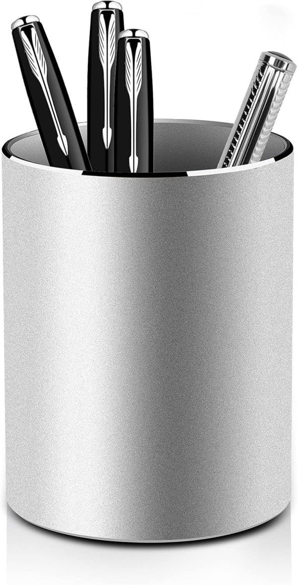 Vaydeer Metal Pen Holder Aluminum Pencil Holder for desk, Round Desktop Organizer and Black Pencil Cup for Office, School, Home and Stationary Supplies (3.15 x 3.15 x 3.94 Inches) - Image 8