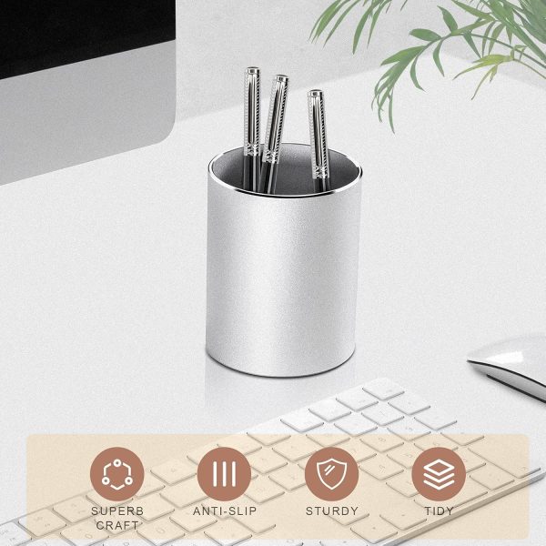 Vaydeer Metal Pen Holder Aluminum Pencil Holder for desk, Round Desktop Organizer and Black Pencil Cup for Office, School, Home and Stationary Supplies (3.15 x 3.15 x 3.94 Inches) - Image 10