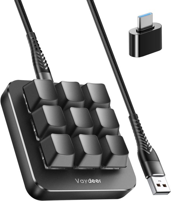Vaydeer One-Handed Mechanical Keyboard Support NKRO, Hotkeys, One-Click Start,9 Fully Programmable Keys with Floating Window and Macro Multifunctional Keypad for iOS,Windows, Gift Idea for Him/Her