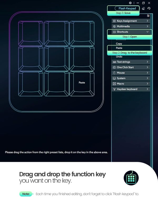 Vaydeer One-Handed Mechanical Keyboard Support NKRO, Hotkeys, One-Click Start,9 Fully Programmable Keys with Floating Window and Macro Multifunctional Keypad for iOS,Windows, Gift Idea for Him/Her - Image 4